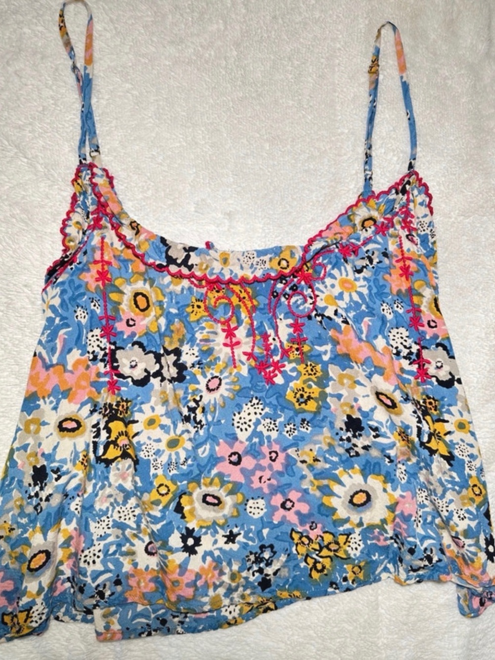 Natural Life Floral Print Spaghetti Strap Tank Top - Blue Multicolor